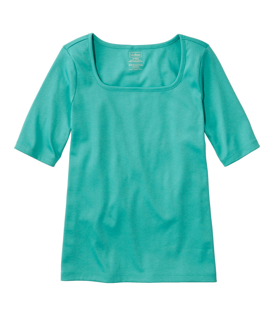 Women's Pima Cotton Tee, Soft Squareneck Elbow-Sleeve | L.L.Bean online