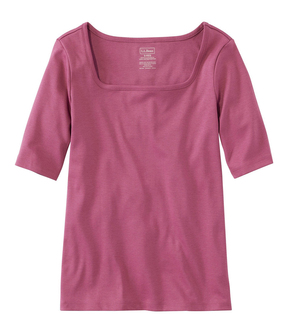 Women's Pima Cotton Tee, Soft Squareneck Elbow-Sleeve | L.L.Bean online