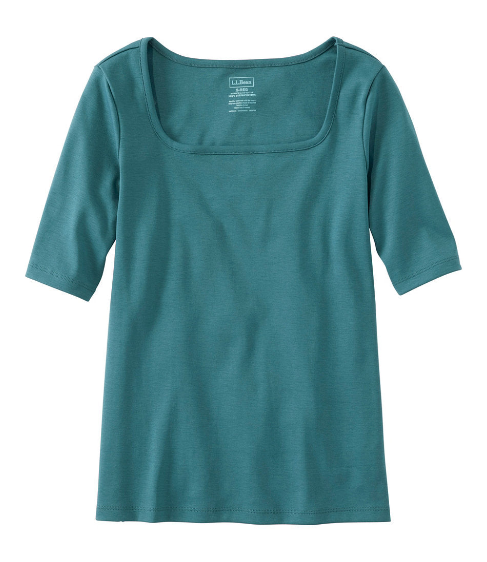 Women's Pima Cotton Tee, Soft Squareneck Elbow-Sleeve | L.L.Bean online