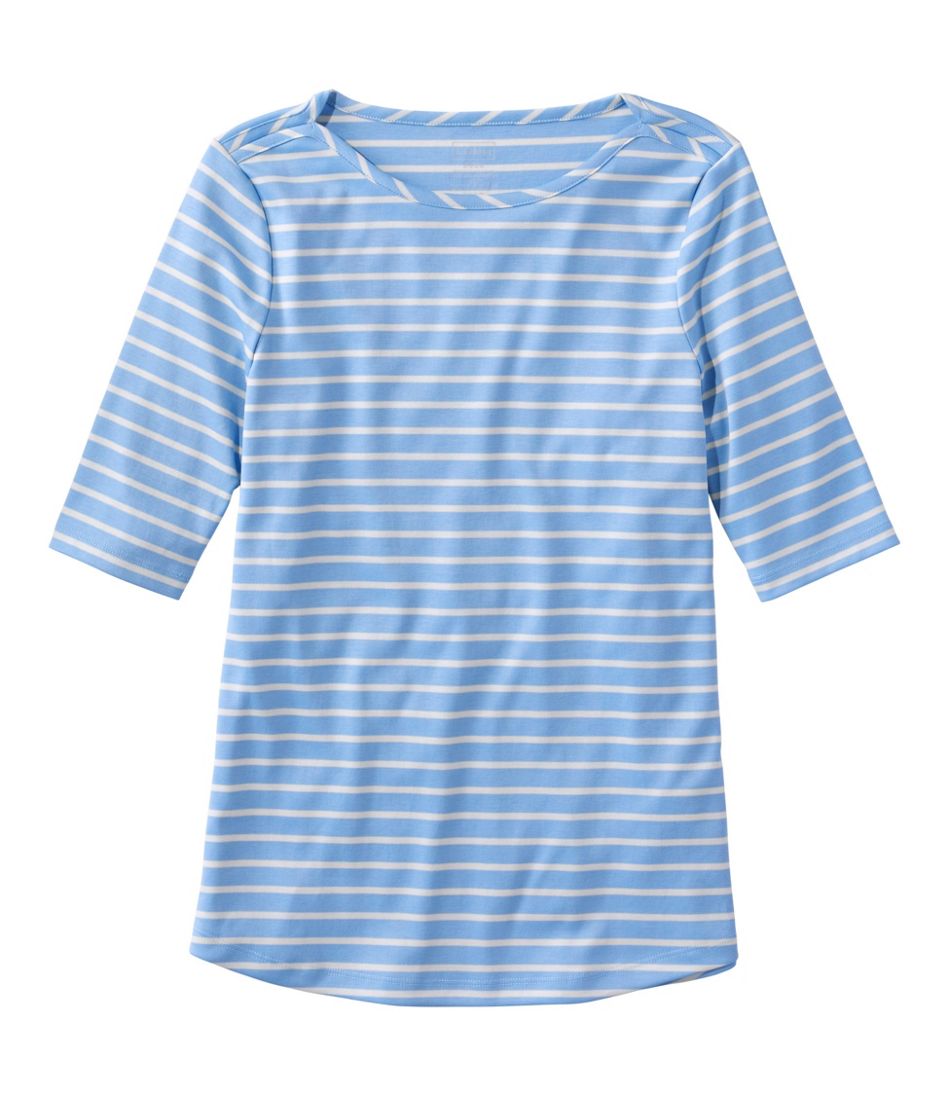 Women's Pima Cotton Tee, Elbow-Sleeve Boatneck Stripe | L.L.Bean for sale