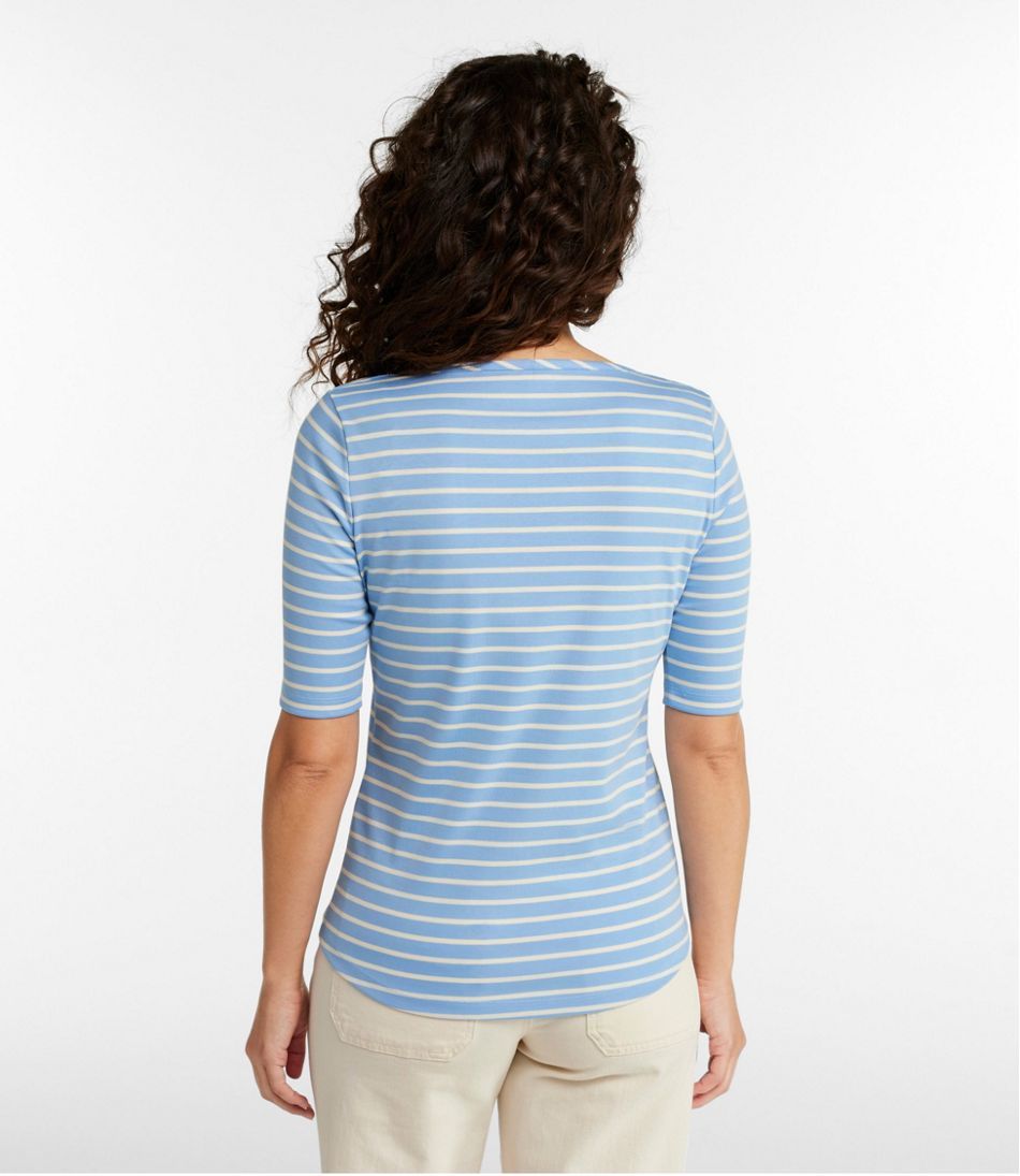 Women's Pima Cotton Tee, Elbow-Sleeve Boatneck Stripe | L.L.Bean for sale