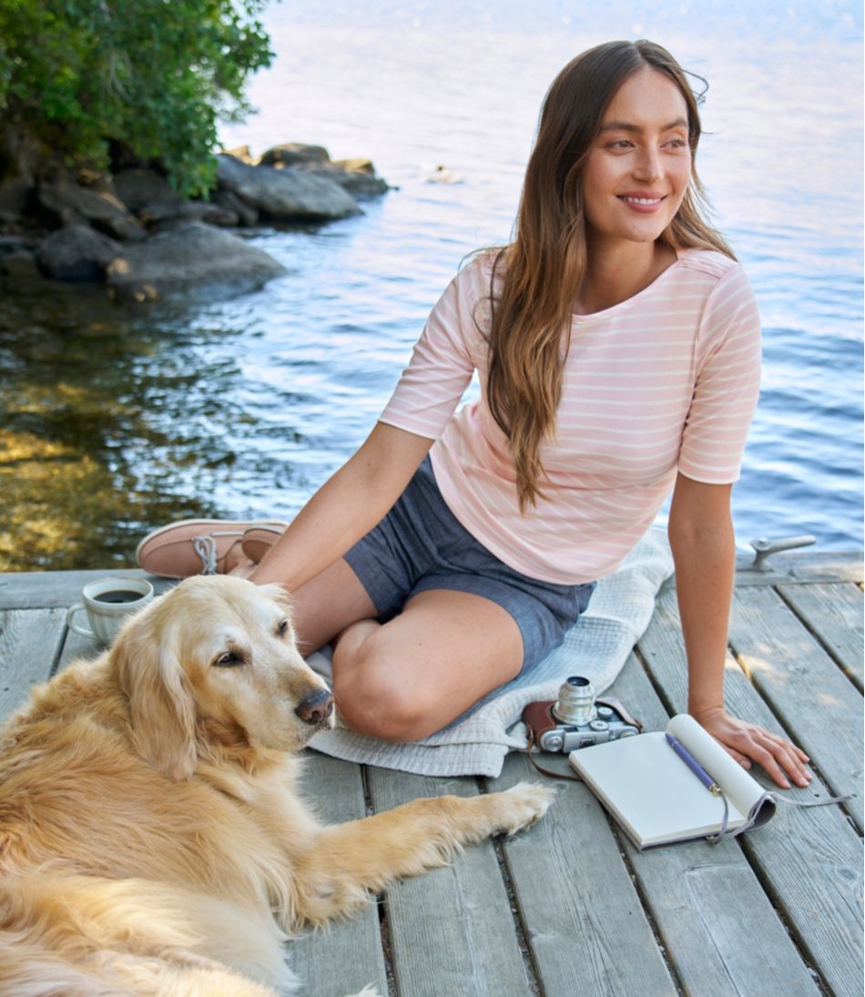 Women's Pima Cotton Tee, Elbow-Sleeve Boatneck Stripe | L.L.Bean for sale