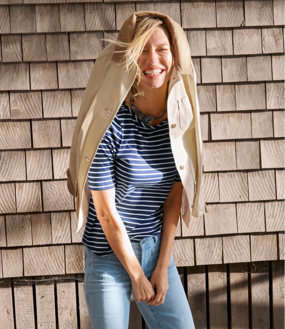Women's Pima Cotton Tee, Elbow-Sleeve Boatneck Stripe | L.L.Bean for sale