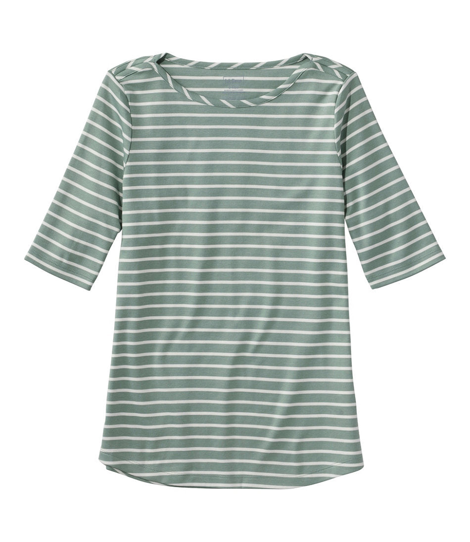 Women's Pima Cotton Tee, Elbow-Sleeve Boatneck Stripe | L.L.Bean for sale