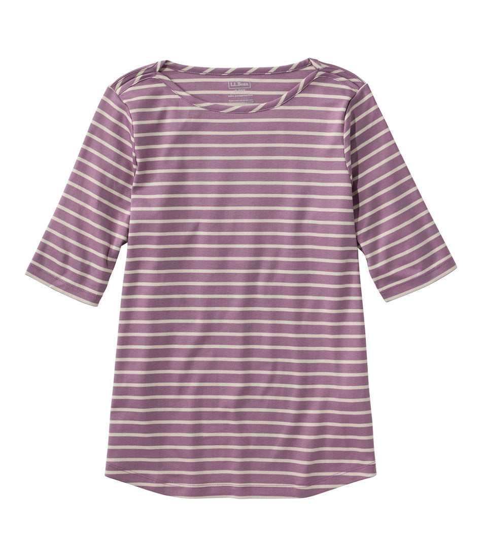 Women's Pima Cotton Tee, Elbow-Sleeve Boatneck Stripe | L.L.Bean for sale