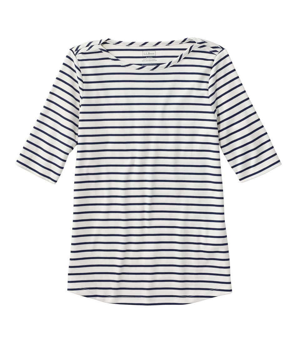 Women's Pima Cotton Tee, Elbow-Sleeve Boatneck Stripe | L.L.Bean for sale