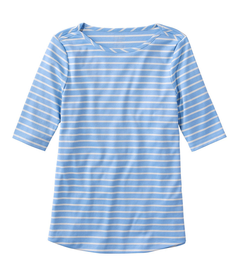 Women's Pima Cotton Tee, Elbow-Sleeve Boatneck Stripe | L.L.Bean for sale