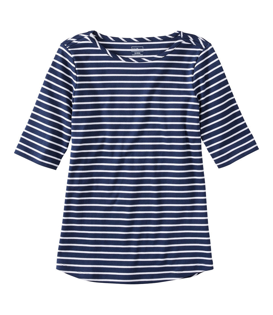 Women's Pima Cotton Tee, Elbow-Sleeve Boatneck Stripe | L.L.Bean for sale