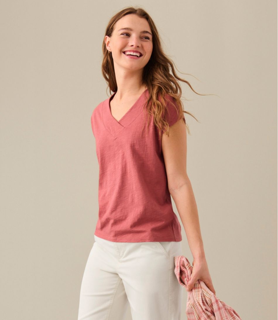 Women's Organic Cotton Tee, V-Neck Cap-Sleeve | L.L.Bean outlet
