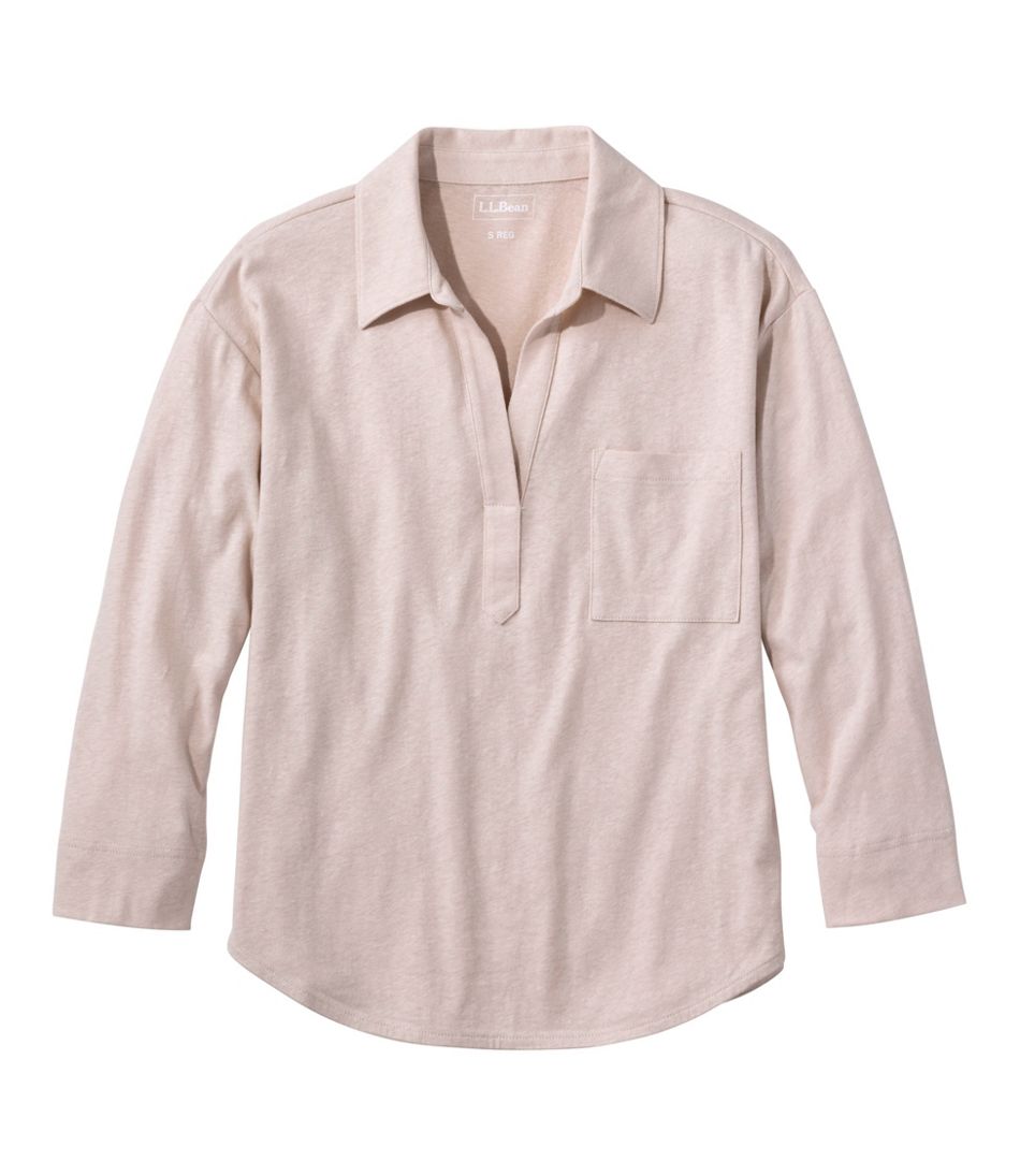 Women's Linen/Cotton Tee, Three-Quarter-Sleeve Splitneck Polo | L.L.Bean for sale