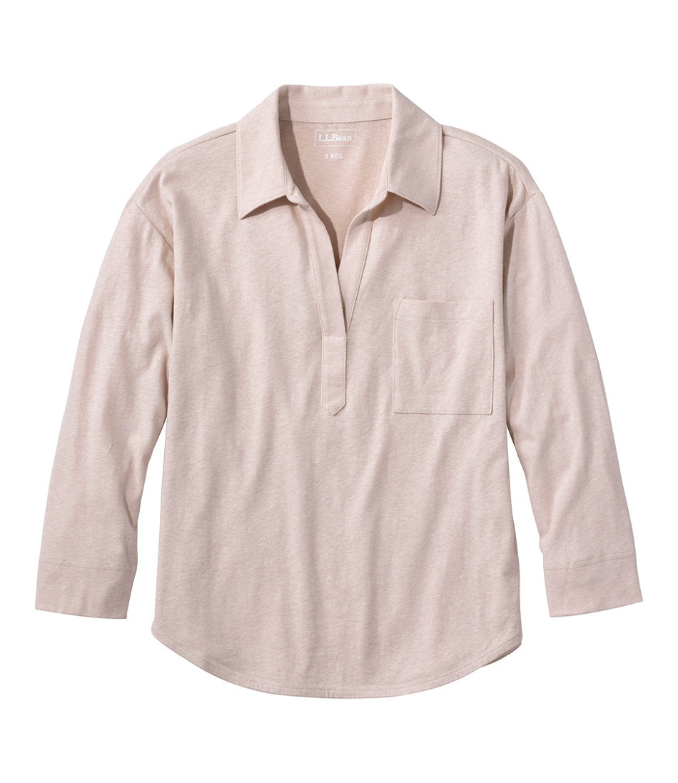 Women's Linen/Cotton Tee, Three-Quarter-Sleeve Splitneck Polo | L.L.Bean for sale