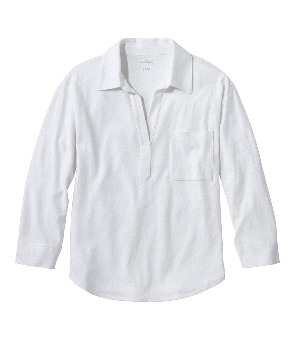 Women's Linen/Cotton Tee, Three-Quarter-Sleeve Splitneck Polo | L.L.Bean for sale