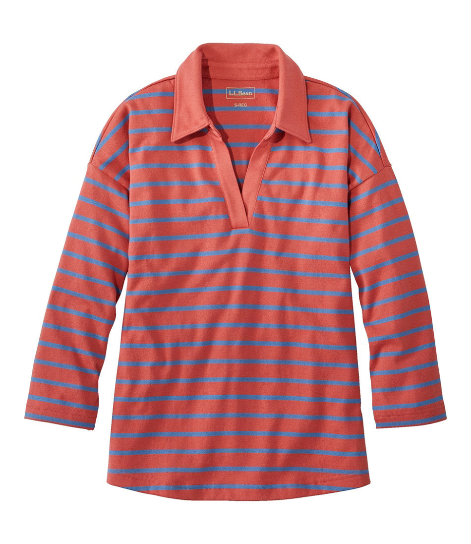 Women's Heritage Mariner Top, Splitneck Polo Three-Quarter-Sleeve Stripe | L.L.Bean on sale