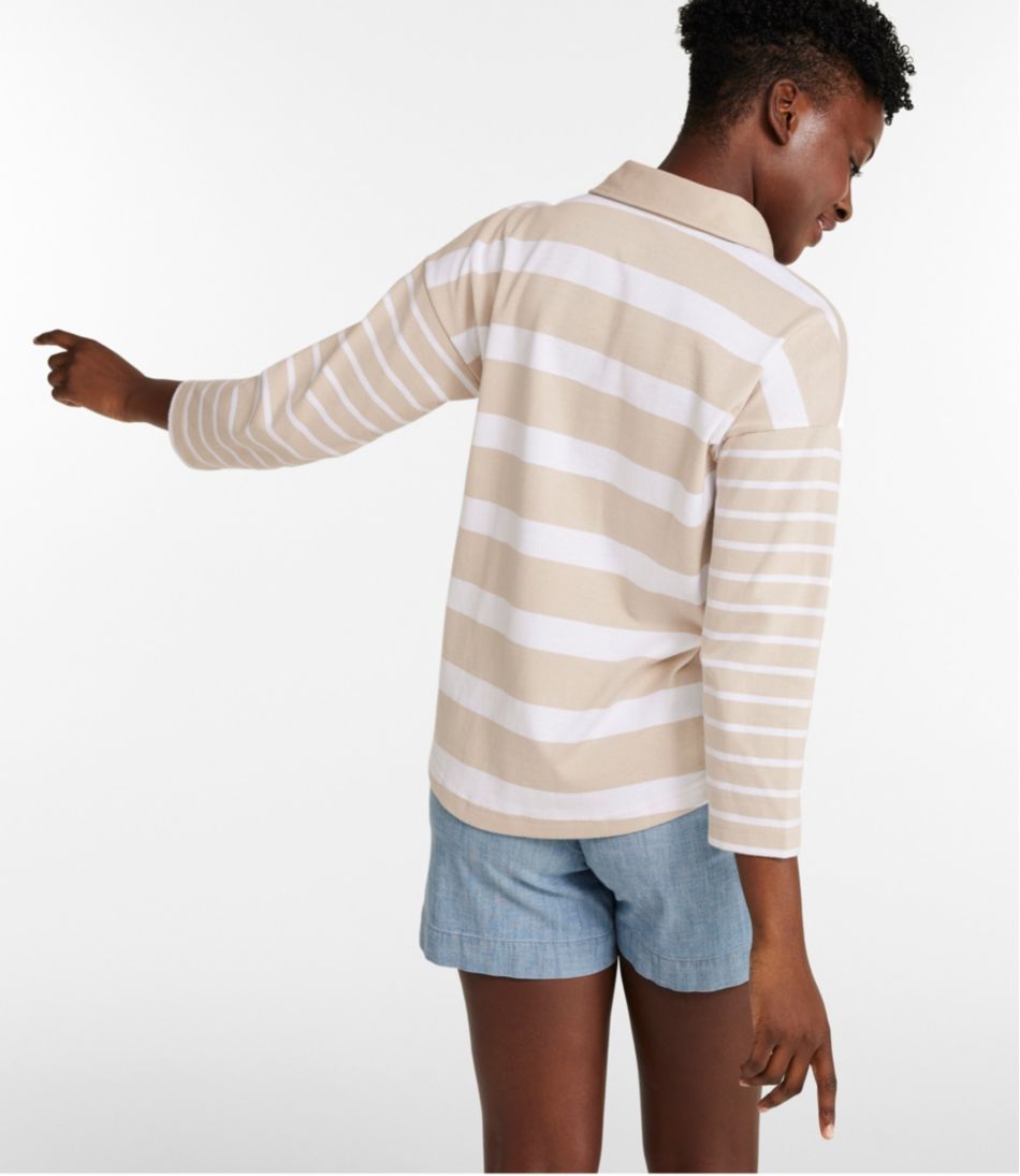 Women's Heritage Mariner Top, Splitneck Polo Three-Quarter-Sleeve, Block Stripe | L.L.Bean on sale