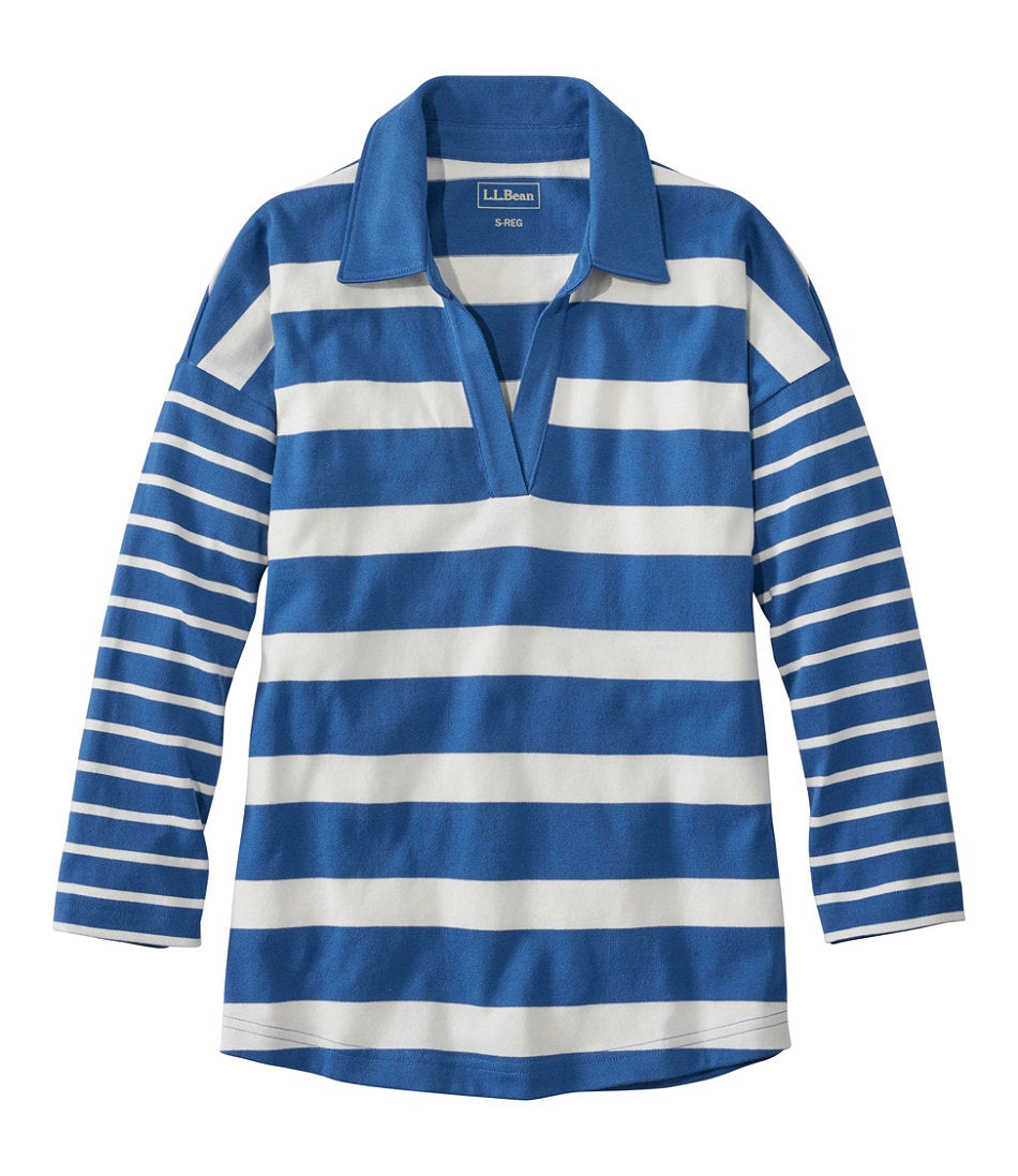 Women's Heritage Mariner Top, Splitneck Polo Three-Quarter-Sleeve, Block Stripe | L.L.Bean on sale