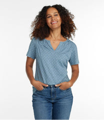 Women's Organic Cotton Tee, Smocked Notch-Neck Short-Sleeve Print | L.L.Bean sale