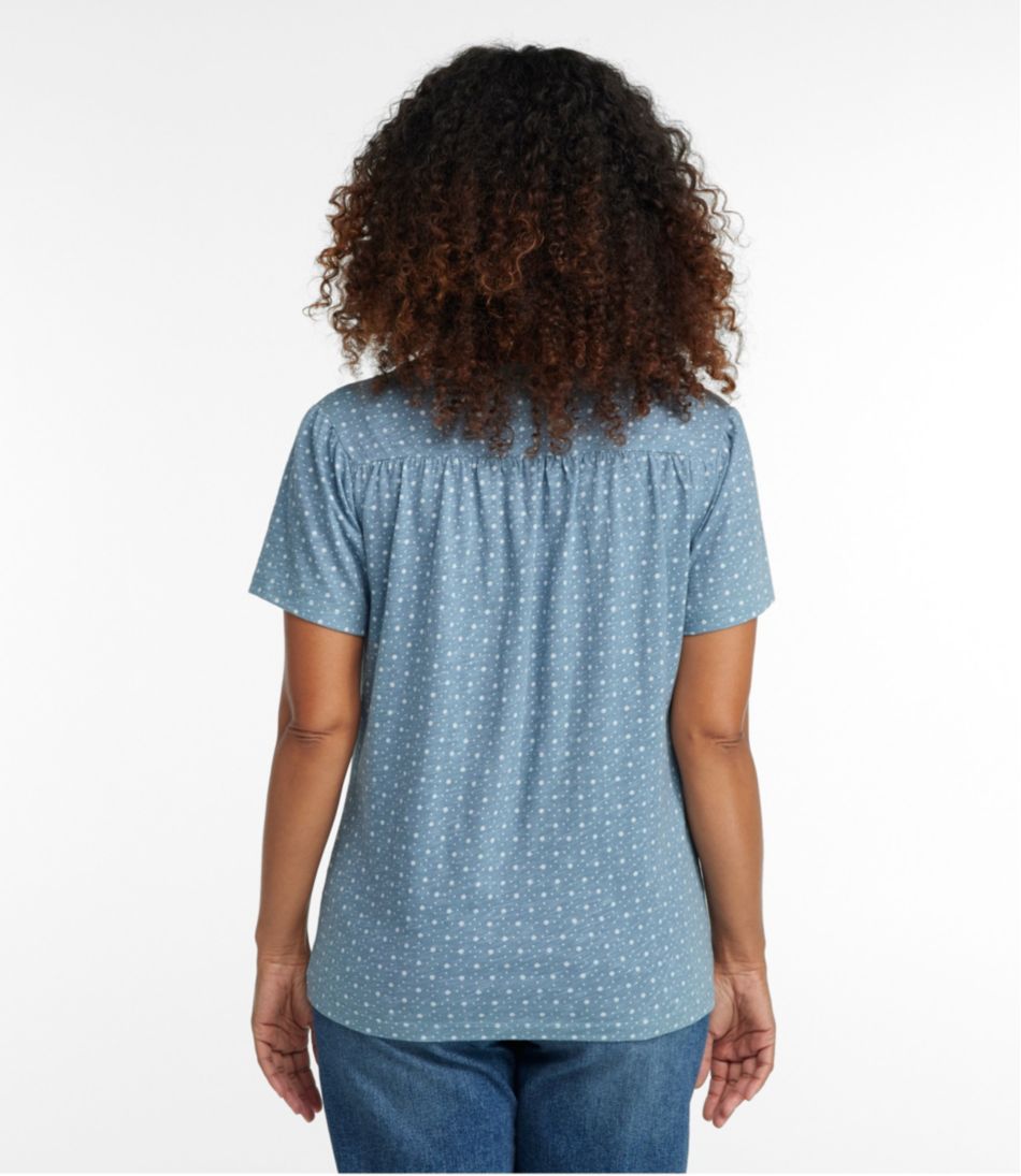 Women's Organic Cotton Tee, Smocked Notch-Neck Short-Sleeve Print | L.L.Bean sale
