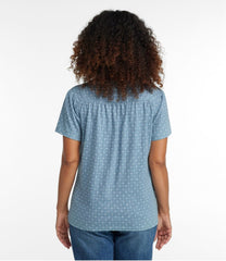 Women's Organic Cotton Tee, Smocked Notch-Neck Short-Sleeve Print | L.L.Bean sale