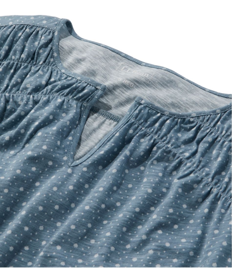 Women's Organic Cotton Tee, Smocked Notch-Neck Short-Sleeve Print | L.L.Bean sale
