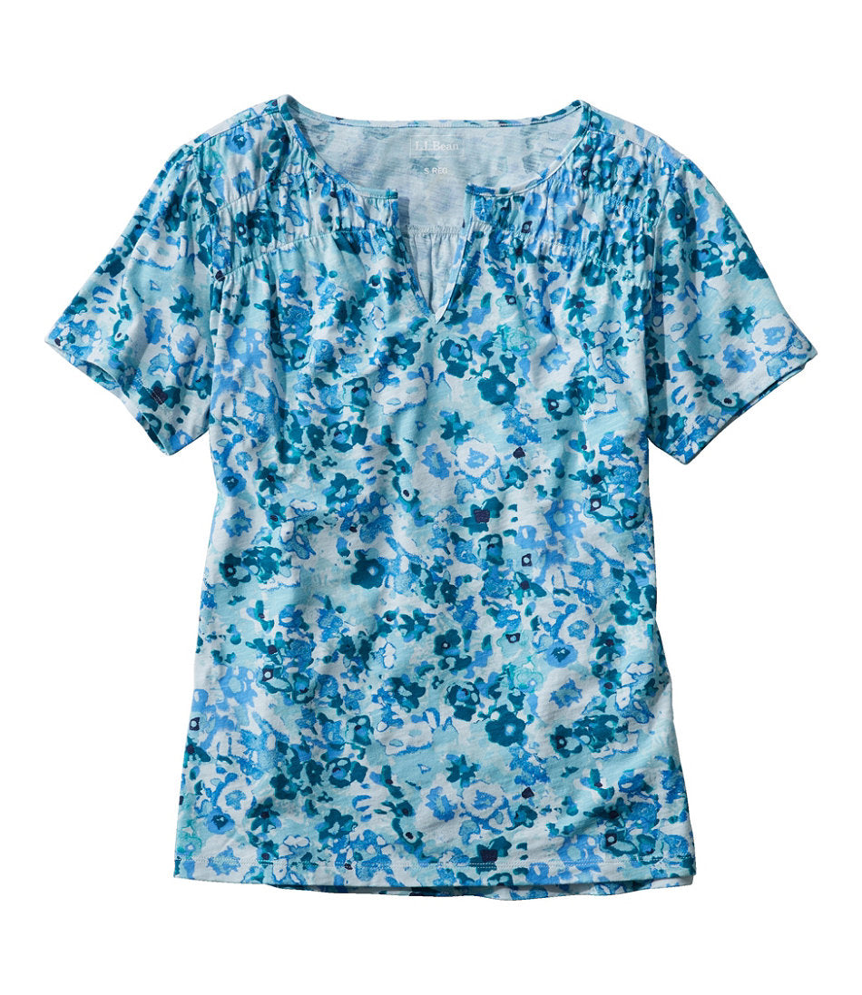 Women's Organic Cotton Tee, Smocked Notch-Neck Short-Sleeve Print | L.L.Bean sale