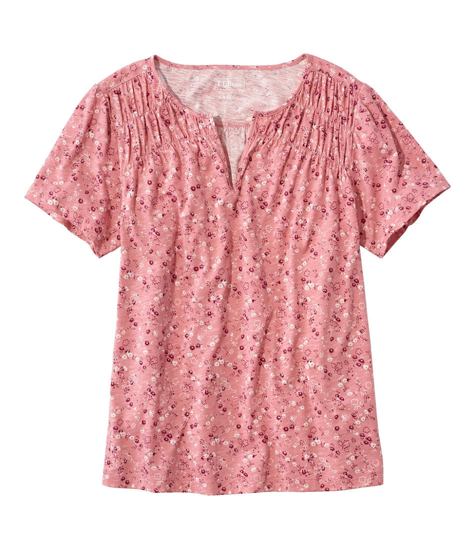 Women's Organic Cotton Tee, Smocked Notch-Neck Short-Sleeve Print | L.L.Bean sale
