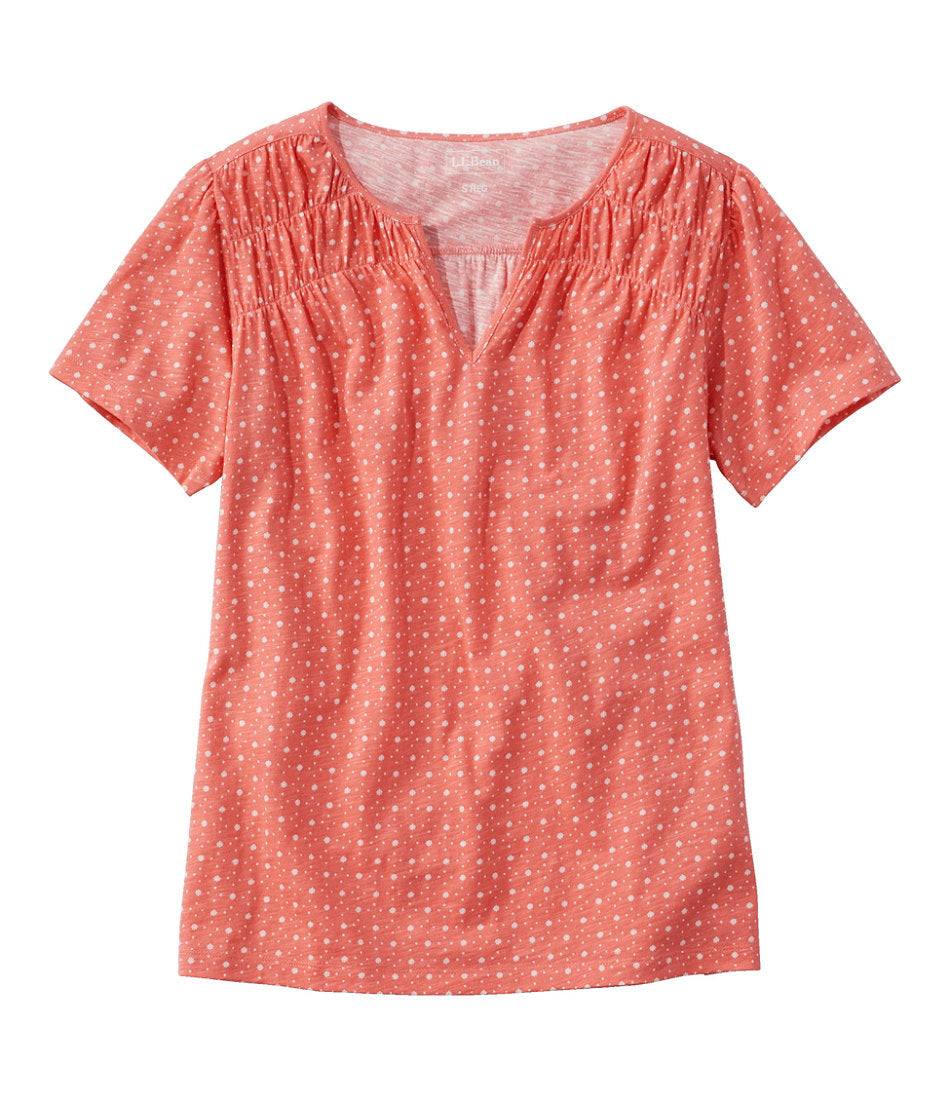 Women's Organic Cotton Tee, Smocked Notch-Neck Short-Sleeve Print | L.L.Bean sale