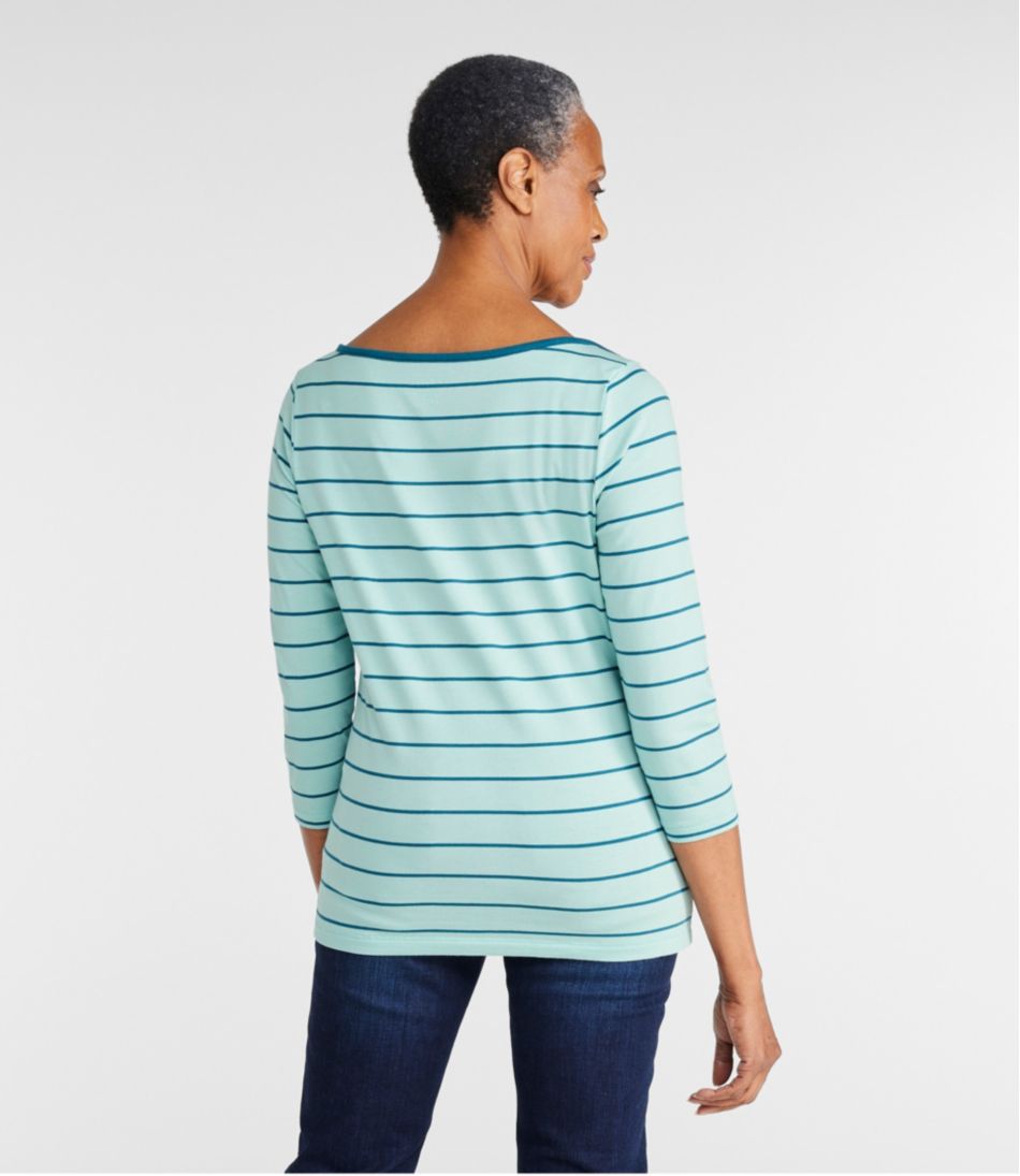 Women's Soft Stretch Supima-Blend Tee, Three-Quarter-Sleeve Boatneck Stripe | L.L.Bean on sale