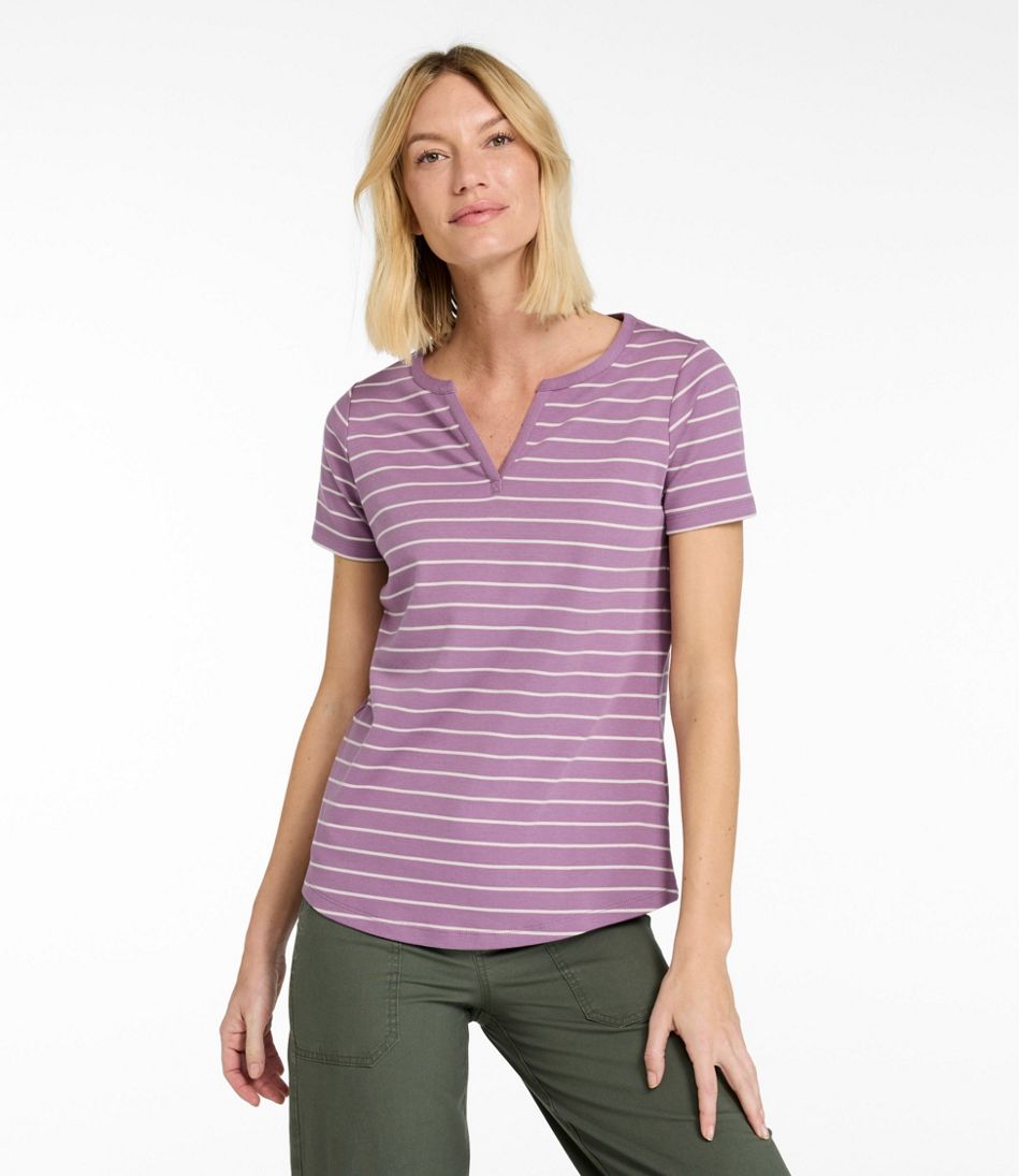 Women's L.L.Bean Tee, Short-Sleeve Notch-Neck Stripe | L.L.Bean outlet