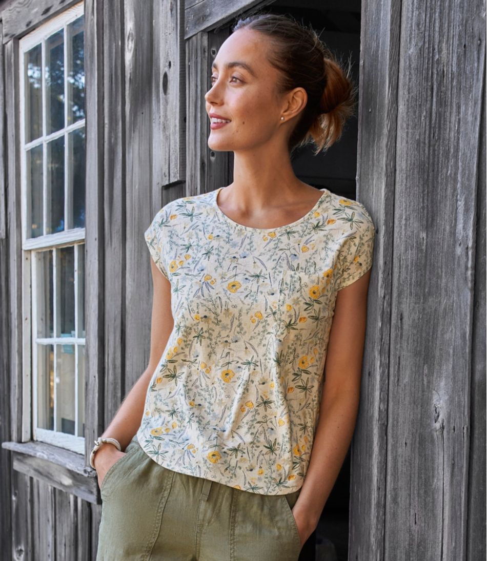 Women's Linen/Cotton Tee, Short-Sleeve Scoopneck Print | L.L.Bean online
