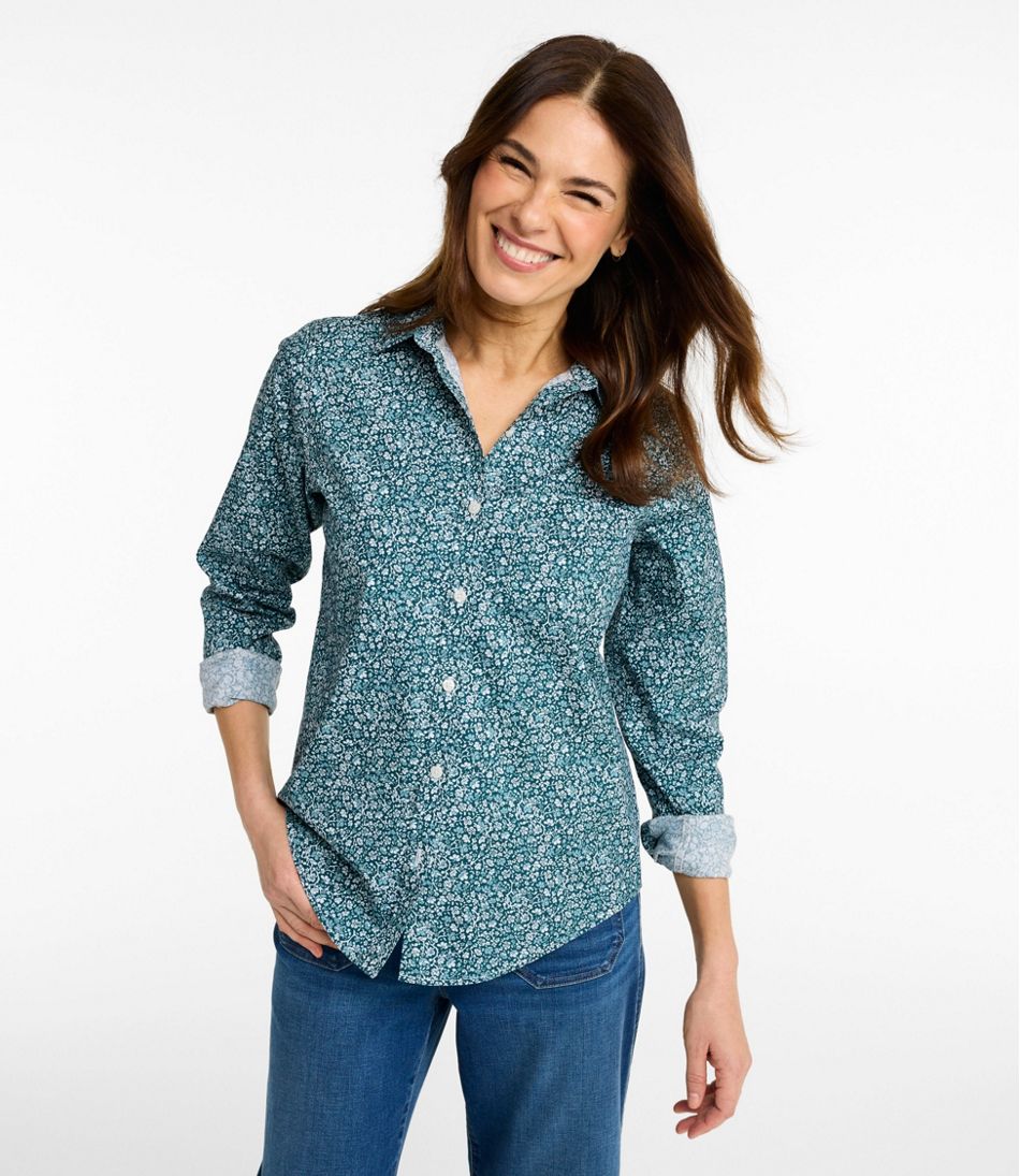 Women's Wrinkle-Free Pinpoint Oxford Shirt, Relaxed Fit Long-Sleeve Print | L.L.Bean online