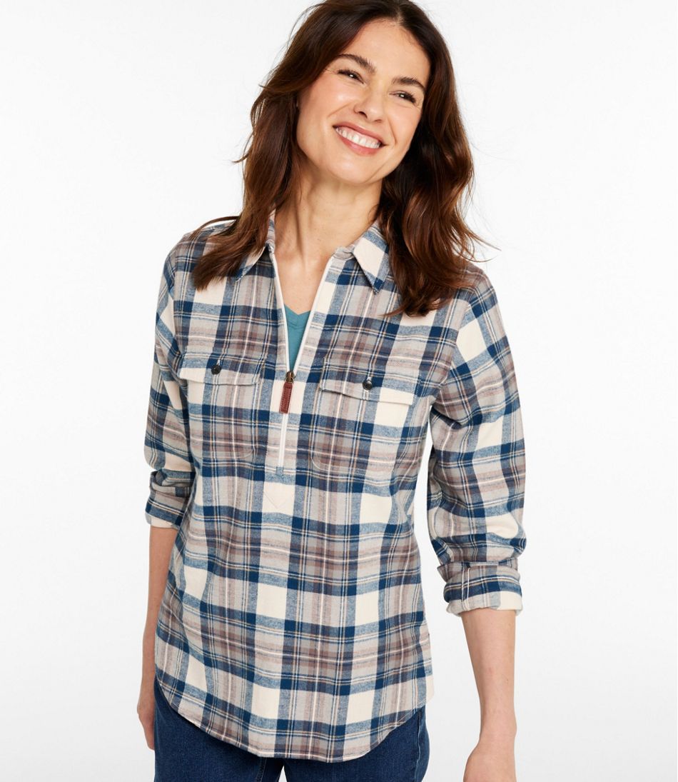 Women's Scotch Plaid Flannel Shirt, Quarter-Zip | L.L.Bean on sale