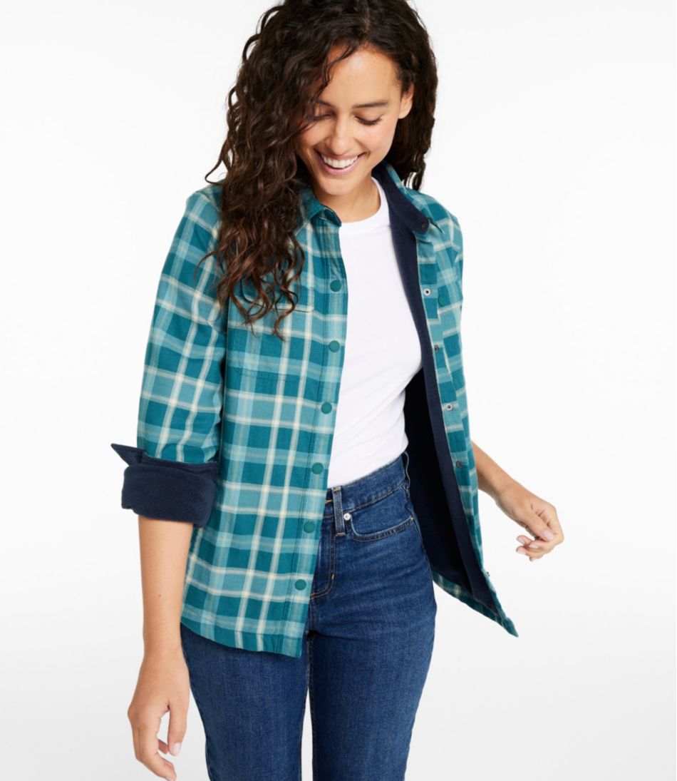 Women's Fleece-Lined Flannel Shirt, Snap-Front Plaid | L.L.Bean outlet