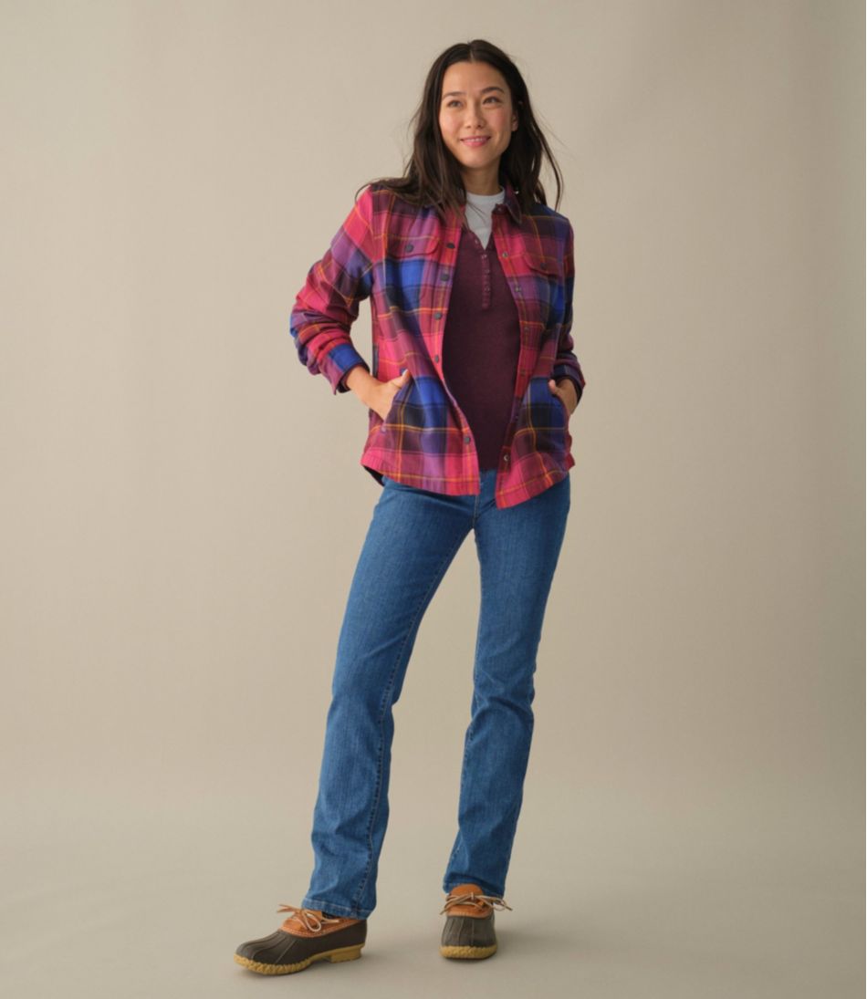 Women's Fleece-Lined Flannel Shirt, Snap-Front Plaid | L.L.Bean outlet