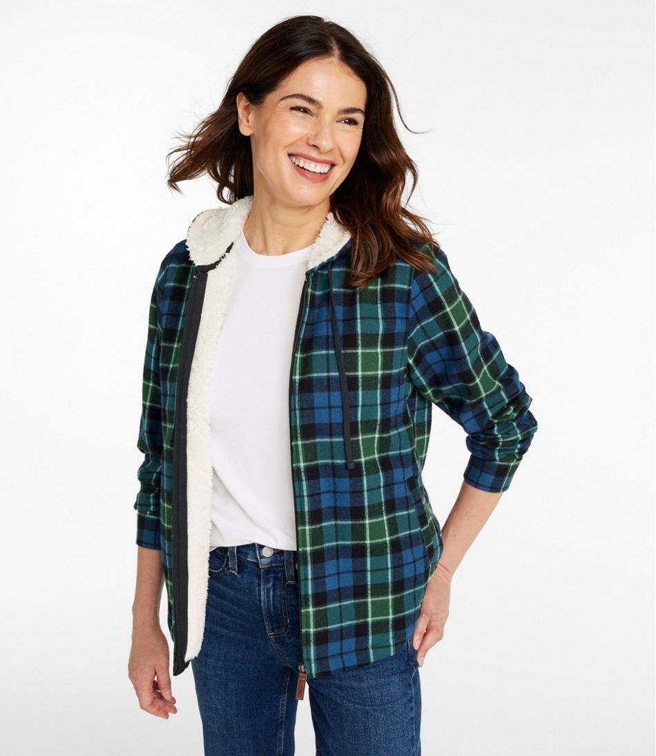 Women's Scotch Plaid Flannel Shirt, Sherpa-Lined Zip Hoodie | L.L.Bean sale