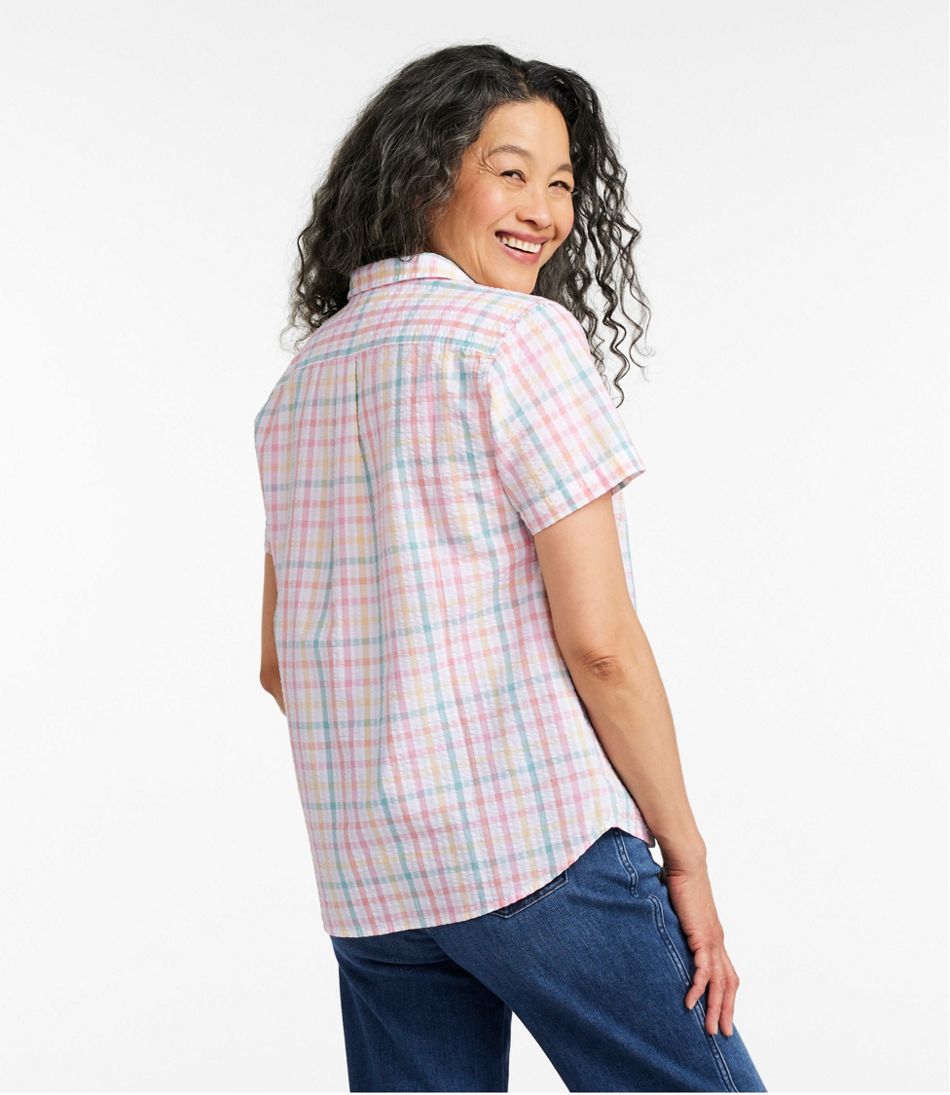 Women's Vacationland Seersucker Shirt, Short-Sleeve Popover Plaid | L.L.Bean on sale