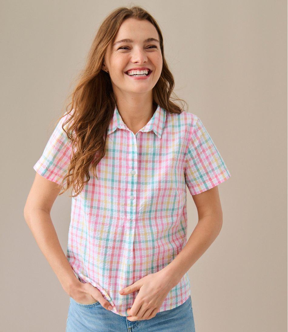 Women's Vacationland Seersucker Shirt, Short-Sleeve Popover Plaid | L.L.Bean on sale