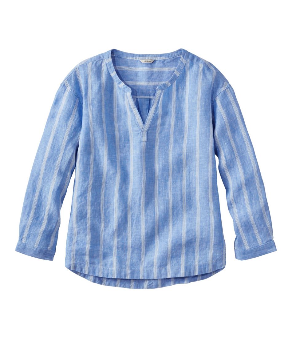 Women's Premium Washable Linen Shirt, Splitneck Stripe | L.L.Bean for sale