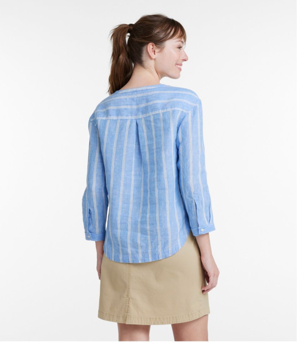 Women's Premium Washable Linen Shirt, Splitneck Stripe | L.L.Bean for sale