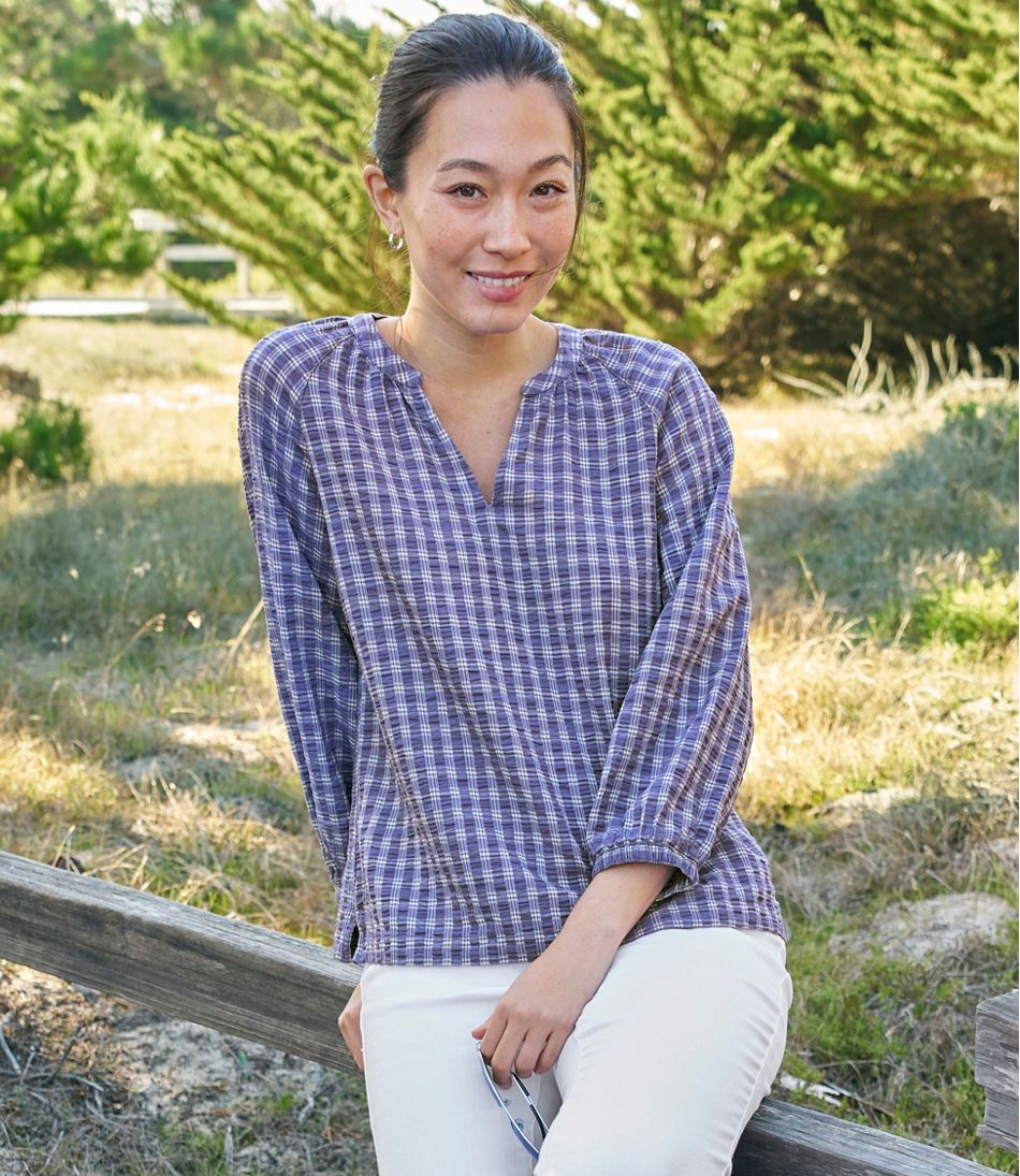 Women's Bean's Seacoast Seersucker Splitneck Shirt | L.L.Bean sale