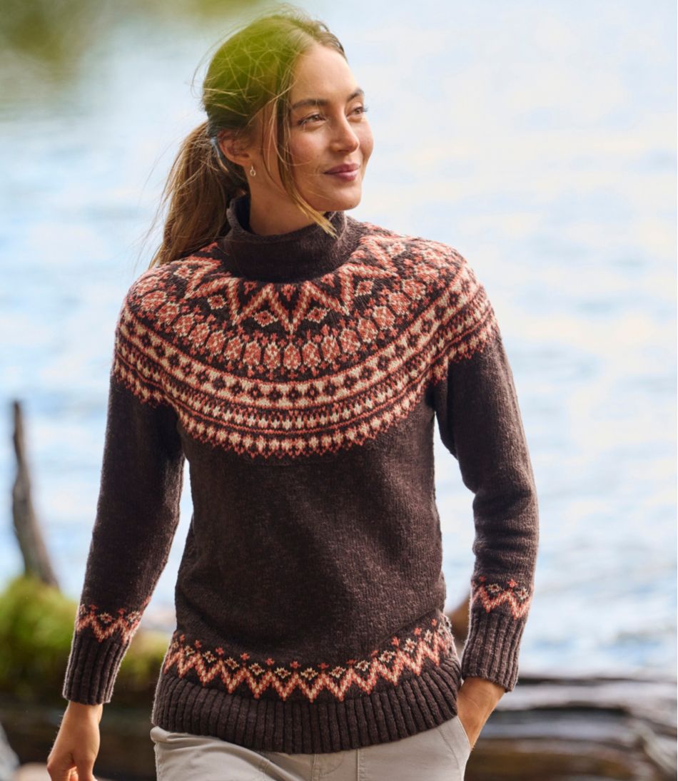 Women's Cotton Ragg Sweater, Funnelneck Pullover Fair Isle | L.L.Bean outlet
