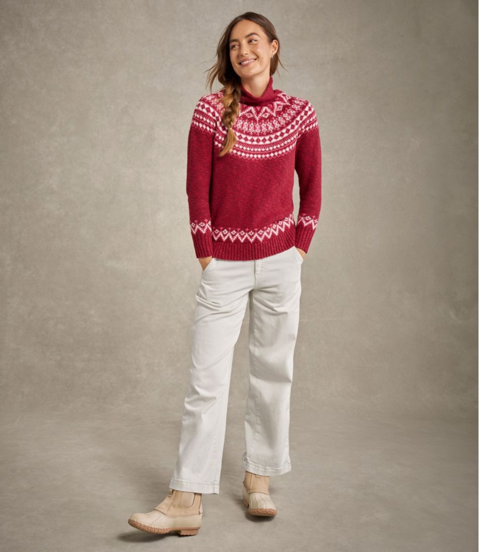 Women's Cotton Ragg Sweater, Funnelneck Pullover Fair Isle | L.L.Bean outlet