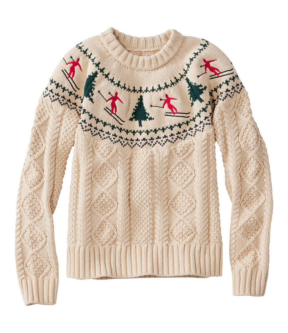 Women's Signature Cotton Fisherman Sweater, Crewneck Novelty | L.L.Bean on sale
