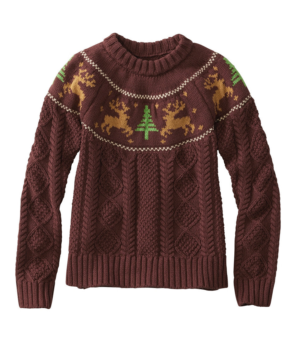 Women's Signature Cotton Fisherman Sweater, Crewneck Novelty | L.L.Bean on sale