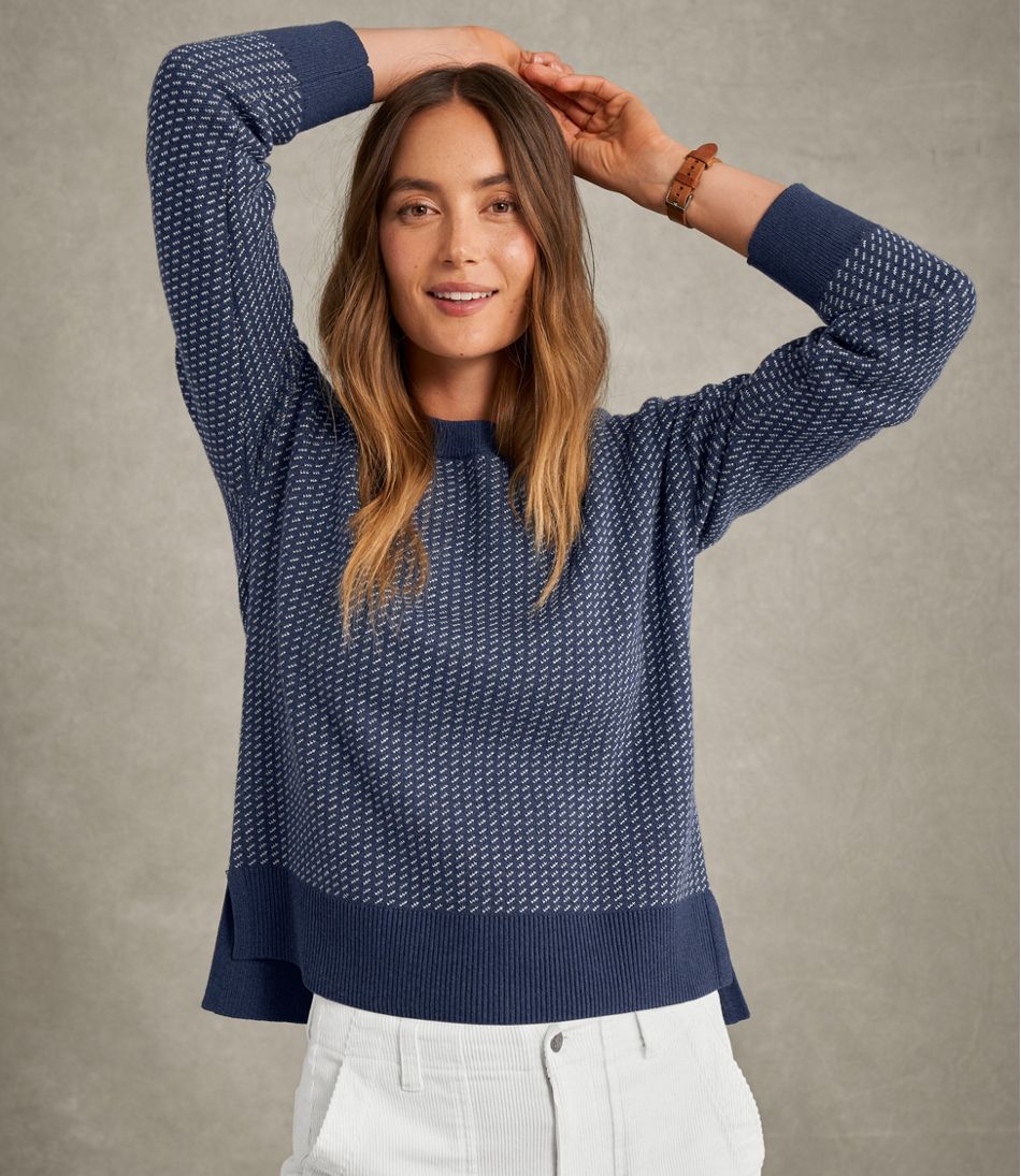 Women's Wicked Soft Cotton/Cashmere Crewneck Sweater, Pattern | L.L.Bean on sale