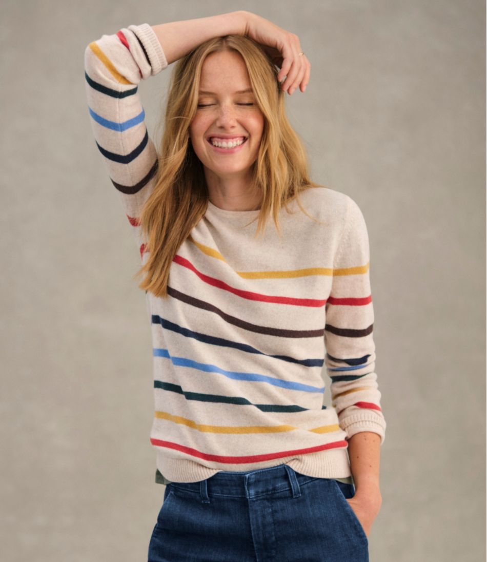 Women's Classic Cashmere Sweater, Crewneck Stripe | L.L.Bean sale