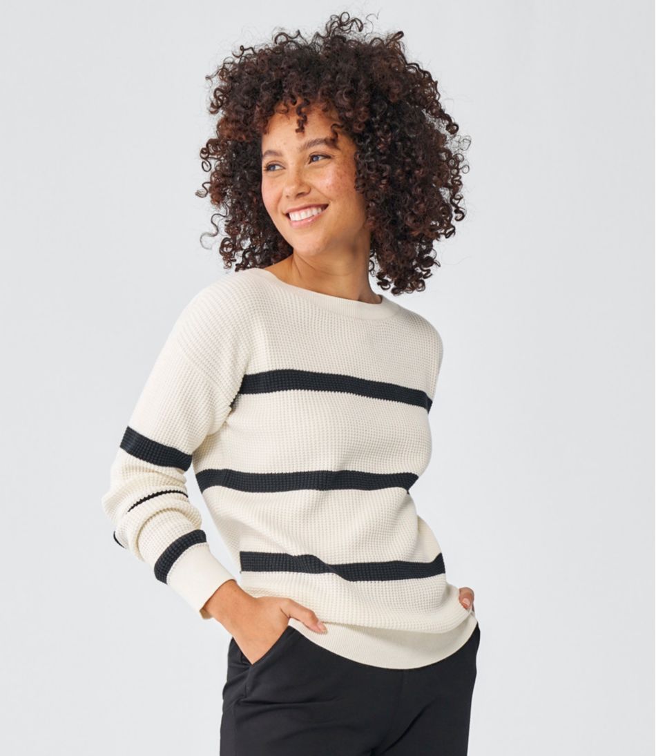 Women's Sunwashed Waffle Sweater, Pullover Stripe | L.L.Bean on sale