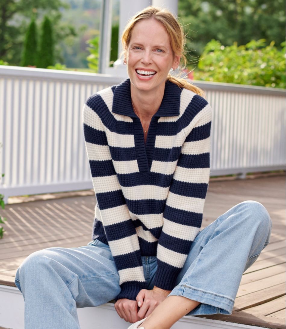 Women's SuperSoft Waffle Sweater, Polo Stripe | L.L.Bean sale