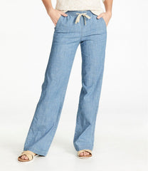 Women's Lakewashed Pull-On Chinos, Mid-Rise Wide-Leg Chambray | L.L.Bean sale