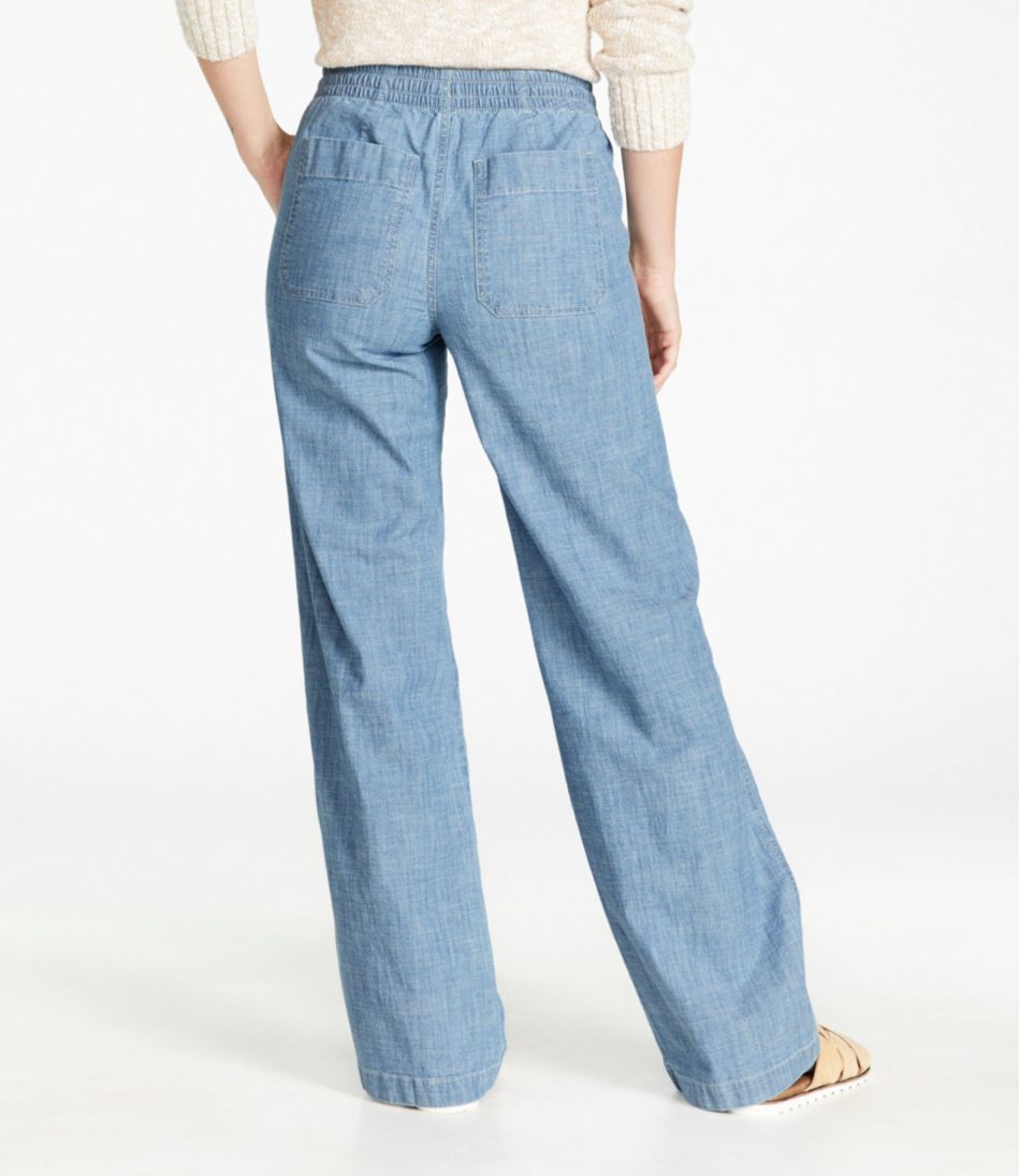 Women's Lakewashed Pull-On Chinos, Mid-Rise Wide-Leg Chambray | L.L.Bean sale
