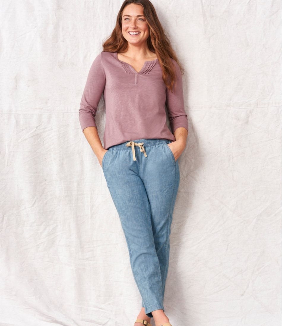 Women's Lakewashed Pull-On Chinos, Mid-Rise Chambray Ankle Pants | L.L.Bean for sale